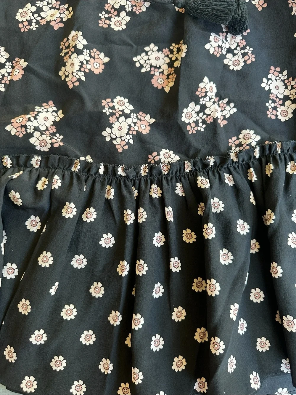Kate Spade New York 100% Silk Black Floral Midi Dress Tassel Tie Size 0